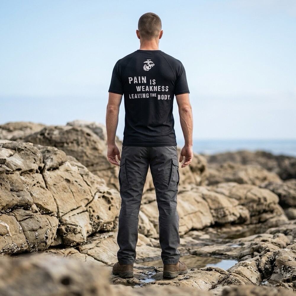MARINES The Few The Proud T-Shirt  "Pain is weakness leaving the body “ Medium